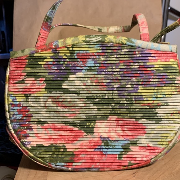 RARE 50’s 60’s FLORAL PLEATED HANDBAG PURSE JEWELED CLASP,MATCHING COIN … - Picture 5 of 15